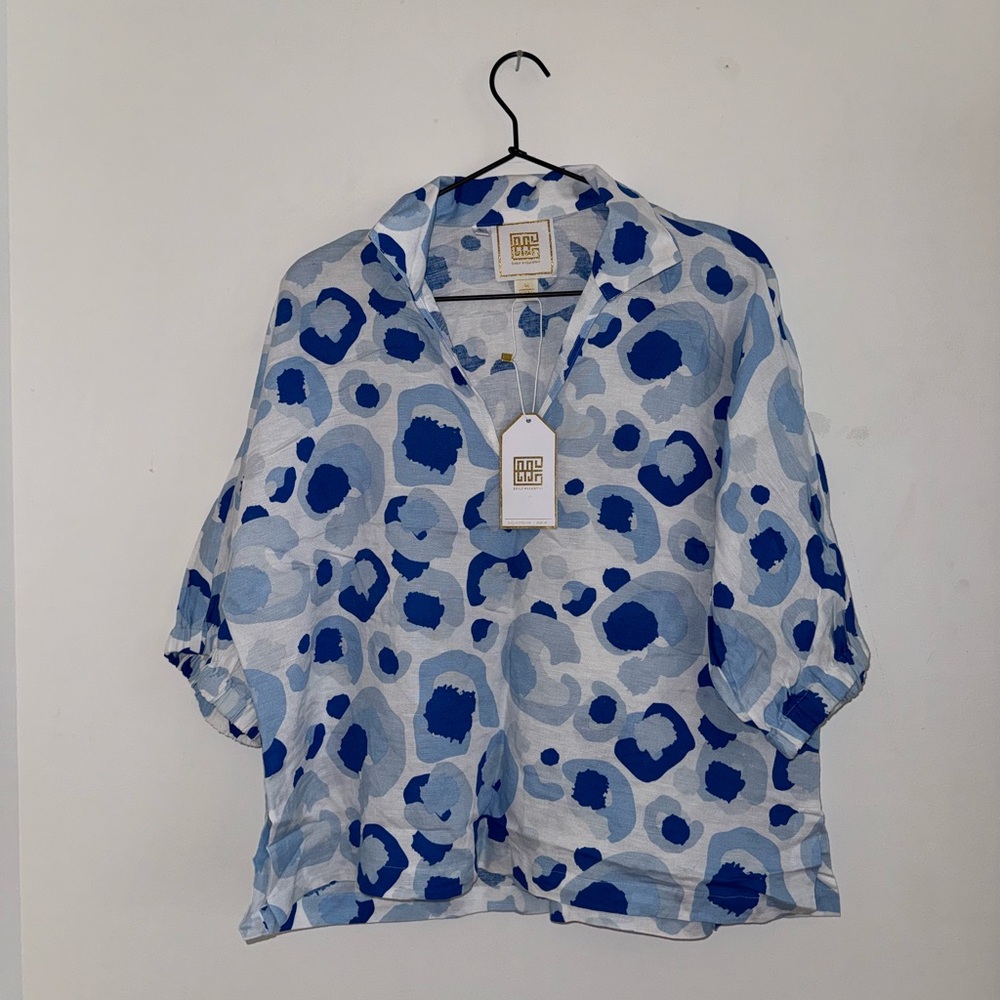 Emily McCarthy Linen Poppy Top in Cheetah Blue